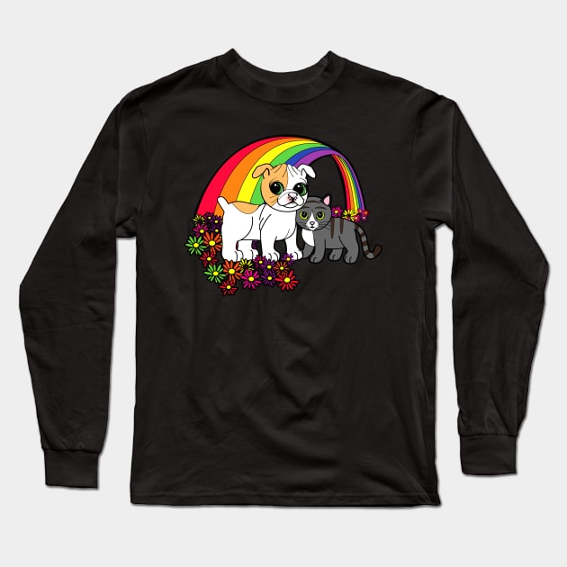 Cute Puppy and Kitty over the Rainbow Long Sleeve T-Shirt by PenguinCornerStore